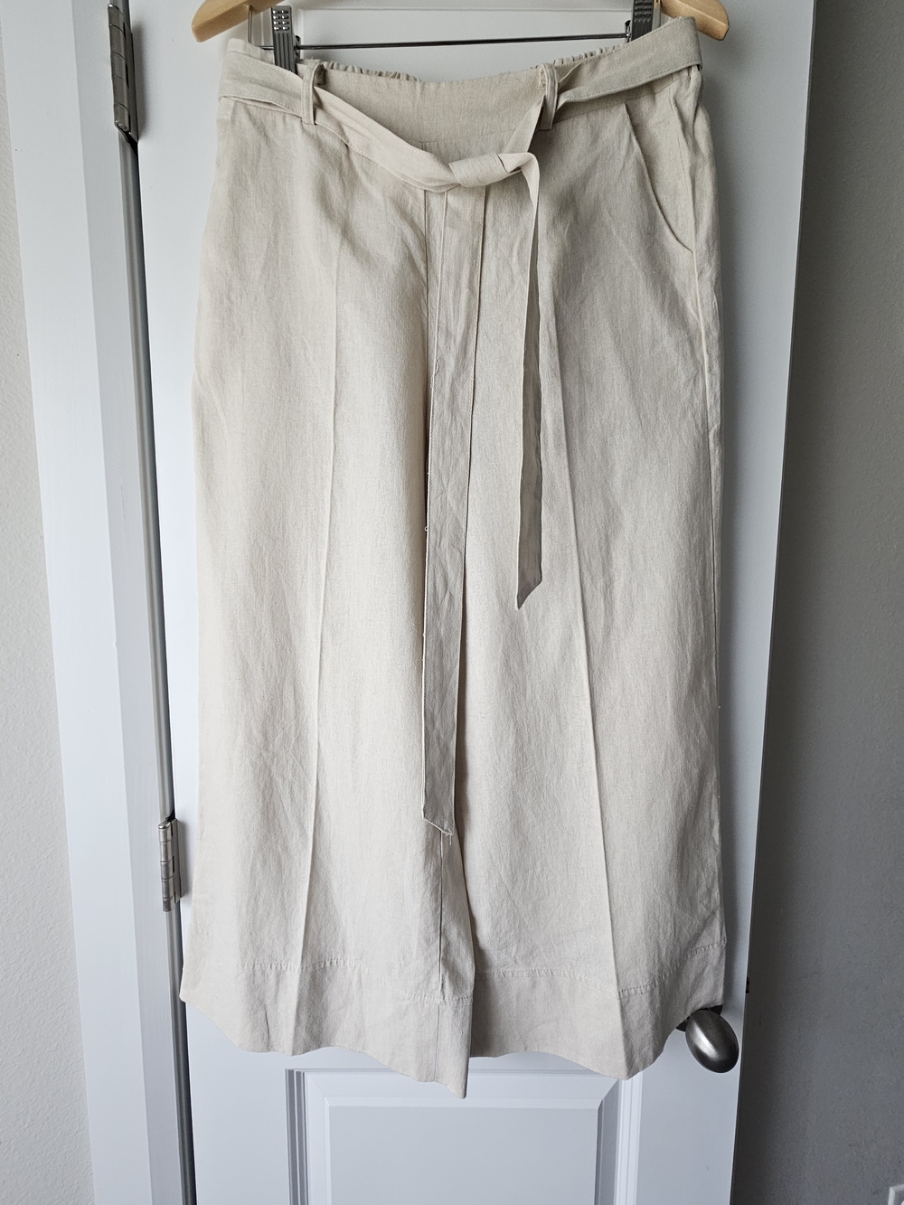 Joie Linen Cream Wide-Leg Pants with Waist Tie